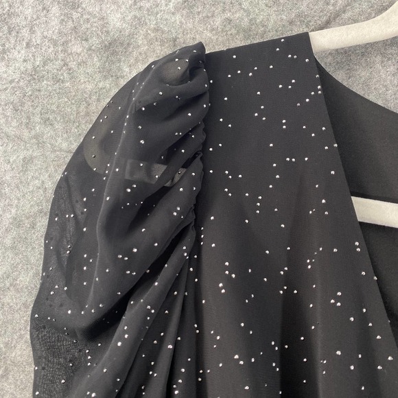 Eliza J Maxi Dress 6 Black Long Puff Sleeve Faux Wrap Studded Chiffon V-Neck - Picture 6 of 14